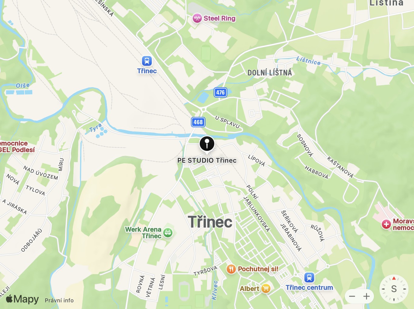 Mapa: PE STUDIO Třinec, 1. máje 232